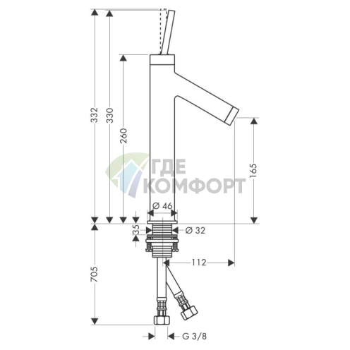 Смеситель для раковины AX Starck 170, хром (10123000) - фото 2
