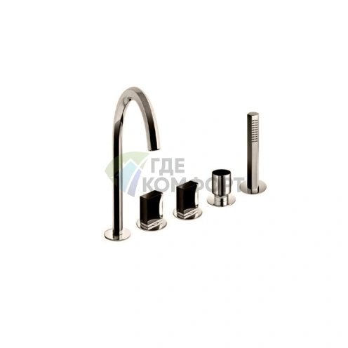 Смеситель для ванны Fantini Venezia с ручным душем, 5 отверстий, излив 175 мм, цвет Nickel PVD (29 95 N465S) - фото 1