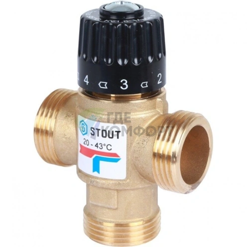 Stout термостатический смесительный клапан 1 для отопления и ГВС, 20-43 C, KV 1.6 - фото 4
