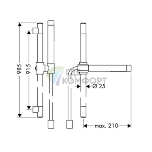 Душевой гарнитур AX Starck с ручным душем 2jet, штангой и держателем в стильном хроме (27980000) - фото 2