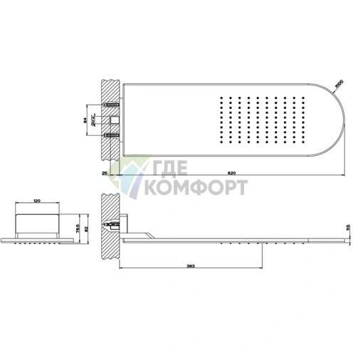 Душевая система Gessi Shower 316 для настенного монтажа, 620x200 мм, цвет Steel Brushed (45163#239) - фото 2