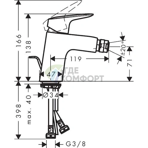 Смеситель Hansgrohe Logis 71204000 для биде с донным клапаном - фото 5