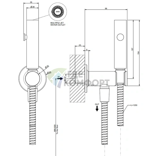 Гигиенический душ GESSI INCISO 1/2 цвет Gold Brushed (58153#087) - фото 2