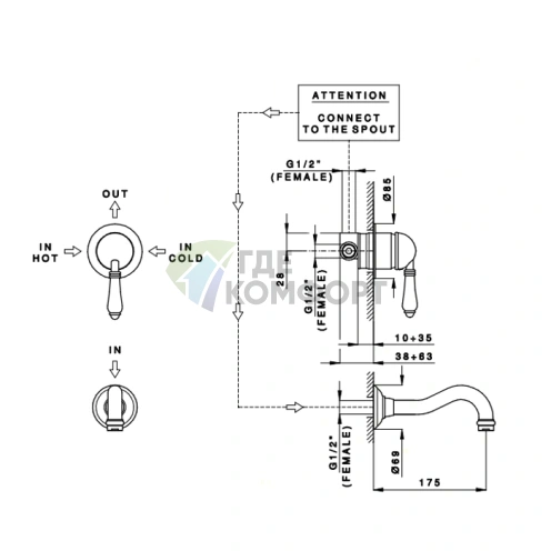 Смеситель для раковины Nicolazzi El Capitan однорычажный встраиваемый, бронза (3478BZ75) - фото 2