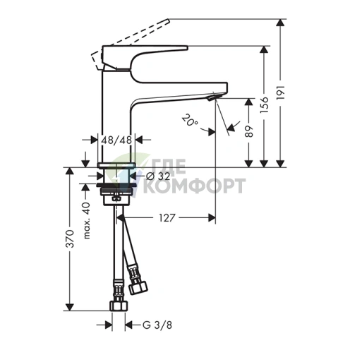 Смеситель для раковины Hansgrohe Metropol на 1 отверстие с донным клапаном, излив 127 мм, шлифованный черный хром (32500340) - фото 2
