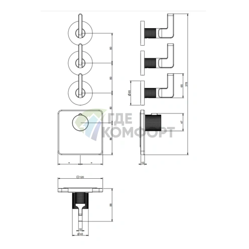 Термостатический смеситель GESSI INCOSO для двух источников воды, цвет Nero XL (58216#299) - фото 2