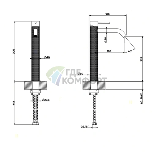 Высокий смеситель GESSI 316 для раковины без донного клапана в матовом хроме (54406#239) - фото 2