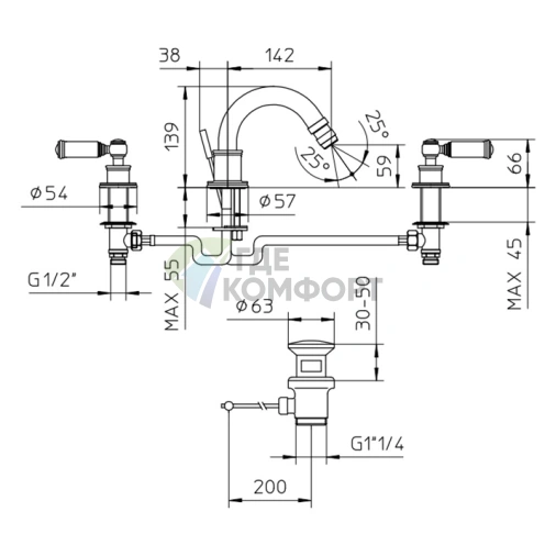 Смеситель для биде Bossini Liberty с поворотным изливом в античной бронзе (Z001402.022) - фото 2