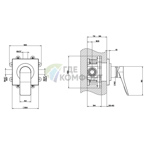 Встраиваемый смеситель для душа GESSI Rilievo (1 источник, внешние части, хром) (59109#031) - фото 2