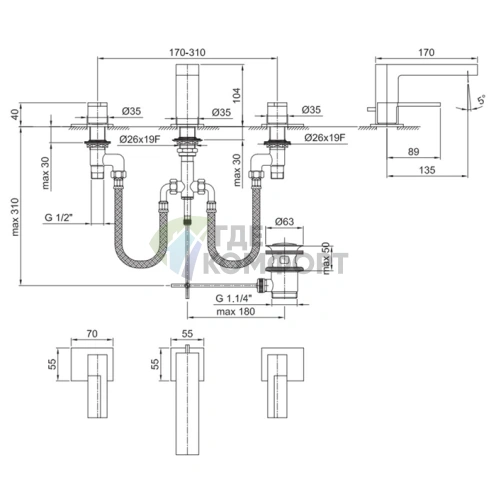 Ручка для смесителя Fantini AR/38, правая, хром (38 02 534602) - фото 2