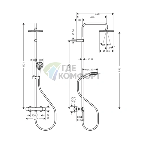 Душевая стойка с термостатом и верхним душем HG Vernis Blend EcoSmart (26089000) - фото 2