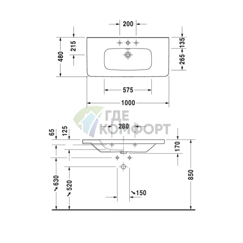 Раковина Duravit DuraStyle для мебели с переливом, 1000x480 мм, белый (2320100030) - фото 2