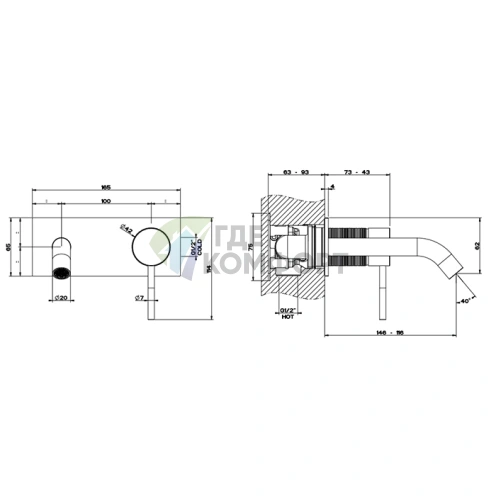 Встраиваемый смеситель GESSI 316 для раковины с изливом, цвет Brushed Black Metal PVD (54388#707) - фото 2