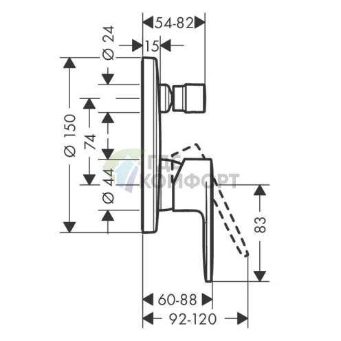 Смеситель для ванны Hansgrohe Vernis Blend встраиваемый с переключателем (хром) (71466000) - фото 2