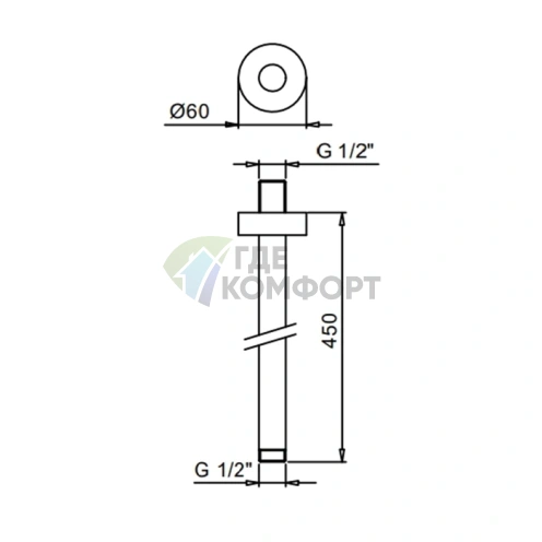 Держатель для верхнего душа FANTINI 450 мм, потолочный, цвет «Золото плюс» (86 01 9237) - фото 2