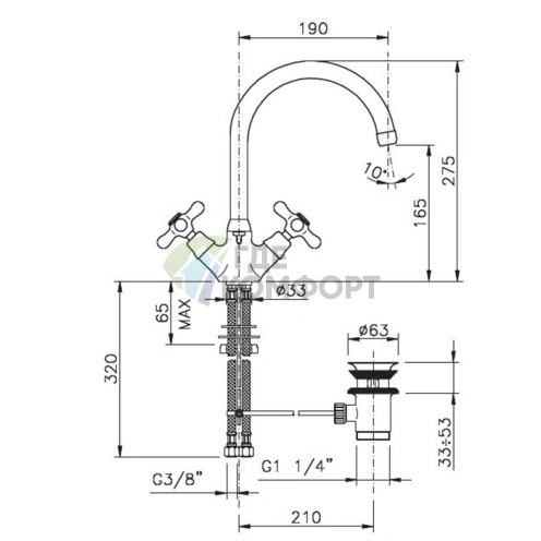 Смеситель для раковины Nicolazzi Nuova Brenta с двумя ручками, поворотным изливом 190 мм и донным клапаном в бронзовом цвете (2538BZ) - фото 2