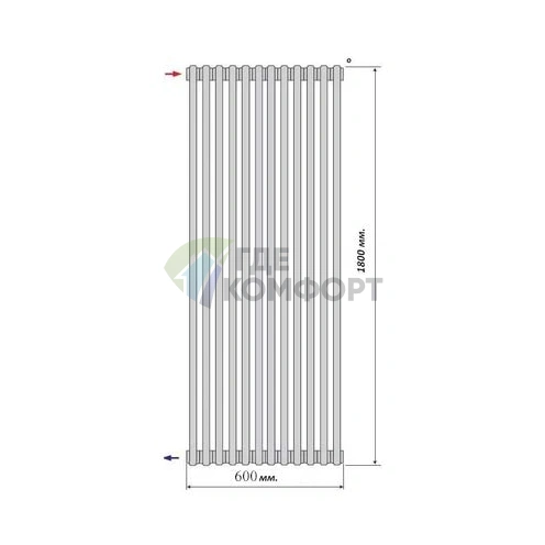 Радиатор стальной трубчатый Purmo Delta Laserline AB 3180 1800х600 12 секций с боковой подводкой фото 4