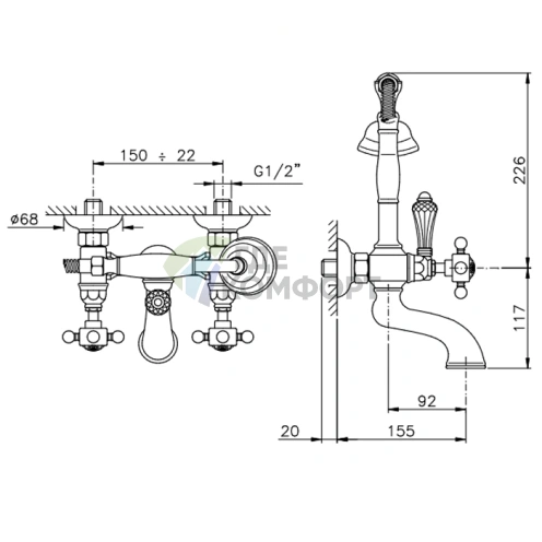 Смеситель для ванны Nicolazzi El Capitan с ручным душем в элегантном золотом исполнении (1401GB69) - фото 2