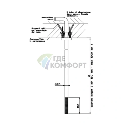 Потолочный излив GESSI 316 для дистанционного управления, длина 365-1900 мм, цвет steel brushed (54196#239) - фото 2