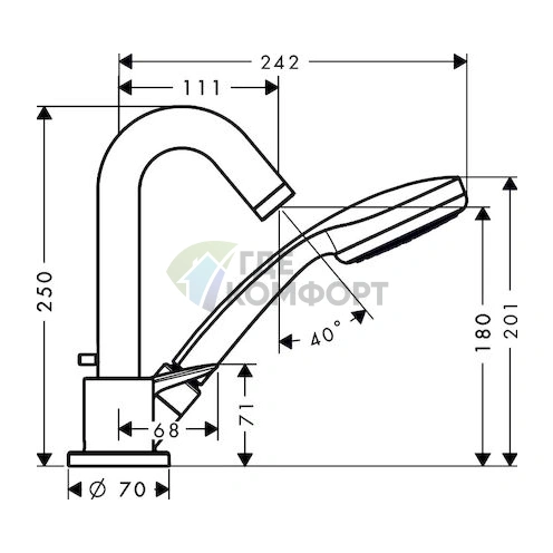 Смеситель для ванны Hansgrohe Logis 71310000 (на борт) - фото 2