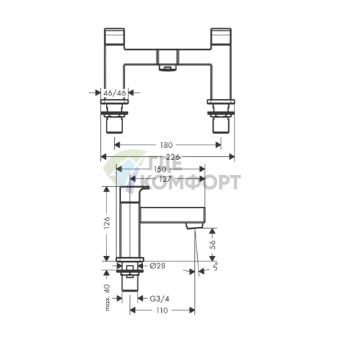 Стильный смеситель Hansgrohe Vernis Shape для борта ванны (71452000) - фото 2