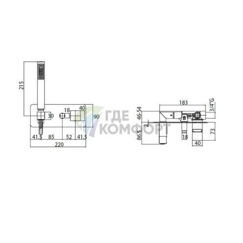 Встраиваемый смеситель для душа Bossini Cube с ручным душем и девиатором (хром) (Z005365.030) - фото 2
