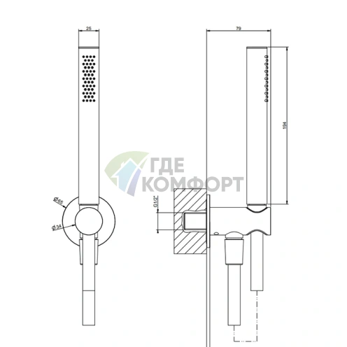 Душевой комплект GESSI 316 с держателем, подводом воды и ручным душем 1500 мм в цвете Brushed Brass PVD (54023#727) - фото 2