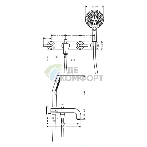 Смеситель для ванны AX Citterion в цвете шлифованный никель (39442820) - фото 2