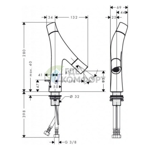 Смеситель для раковины AX Starck Organic с донным клапаном, 1 отверстие, хром (12010000) - фото 2