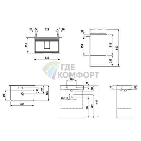 База под раковину LAUFEN Val подвесная белая матовая с 2 ящиками 635x390x530 мм (4.0231.2.110.260.1) - фото 2