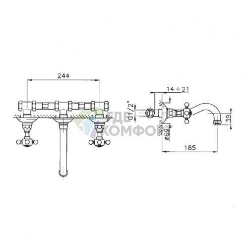 Настенный смеситель для раковины Nicolazzi Dames Anglaises с двумя ручками в бронзовом покрытии (1477BZ18) - фото 2