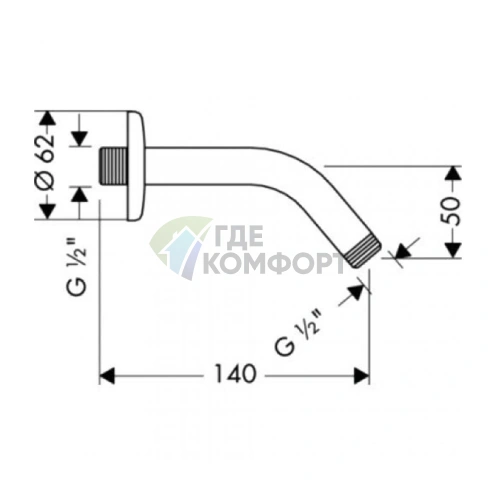 Держатель для верхнего душа настенный хром 128мм G1/2 (27411000) - фото 2