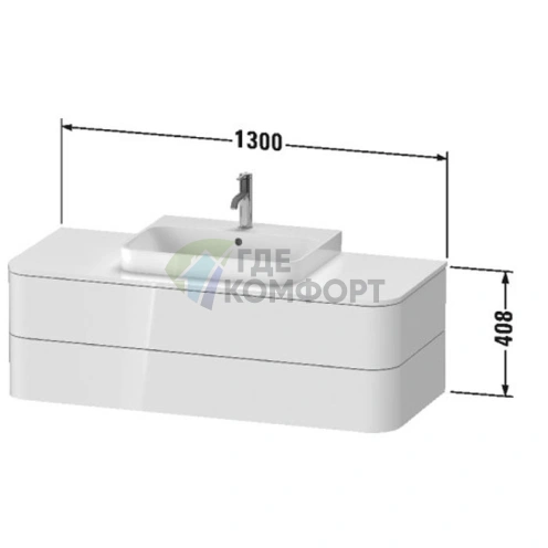 Подвесная тумба Duravit Happy D.2 Plus 408x1300 мм, 2 ящика, глянцевый белый (HP497202222) - фото 2