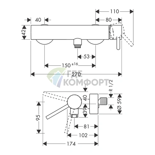 Стильный смеситель для душа AX Starck в цвете сталь (10611800) - фото 2