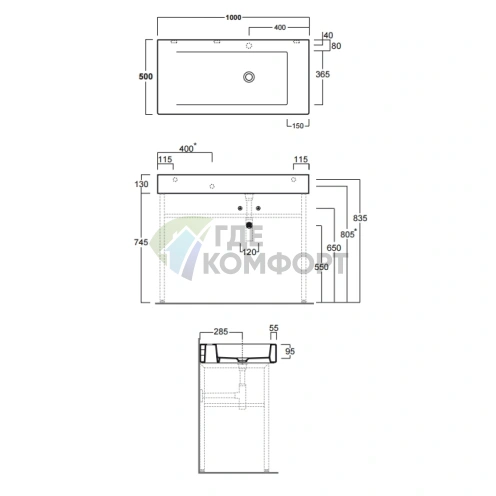 Консоль Simas Frozen 100х50 см без отверстия под смеситель, для установки на структуре, белая - фото 2