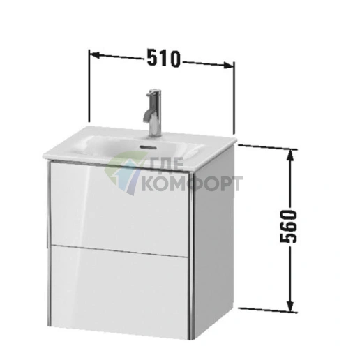 Подвесная тумба Duravit XSquare 234453 с двумя ящиками, 560x510x418 мм, цвет White High Gloss (XS432102222) - фото 2