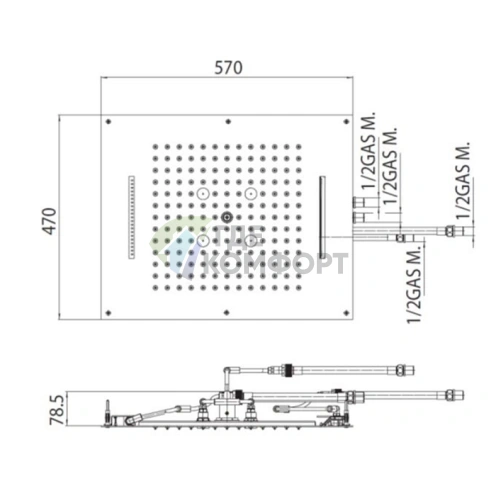 Верхний душ BOSSINI DREAM/4 с 4 режимами распыления 570x470 мм (H38928.030) - фото 2