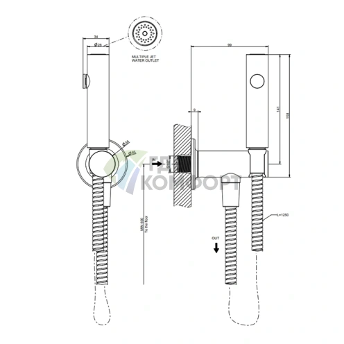 Гигиенический душ GESSI INCISO 1/2, цвет Brushed Black Metal PVD (58153#707) - фото 2