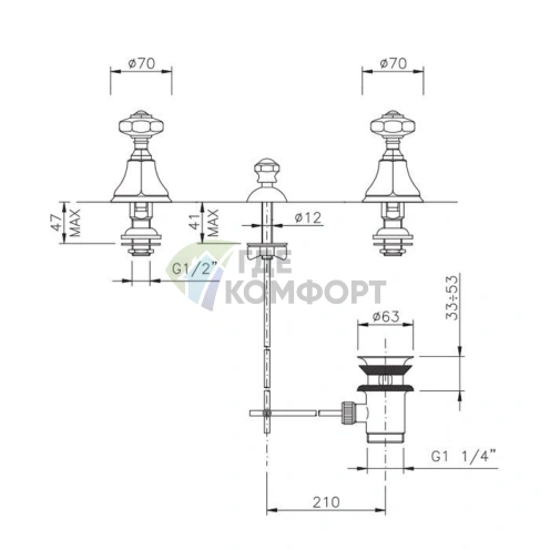 Смеситель для биде Nicolazzi Teide Chic с 2 ручками на 3 отверстия, хром (1910CR15C) - фото 2