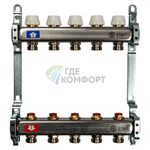 Коллектор STOUT SMS 0922 000005 на 5 выходов, из нержавеющей стали без расходомеров - фото 1