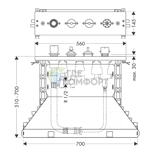 Скрытая часть AX MyEdition для термостата: 4 отверстия, монтаж в плитку (15483180) - фото 2
