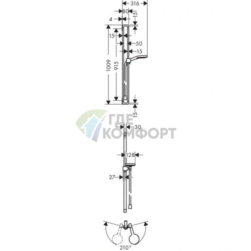 Душевой гарнитур AX Citterio E с ручным душем 3jet, штангой и держателем (хром) (36735000) - фото 2