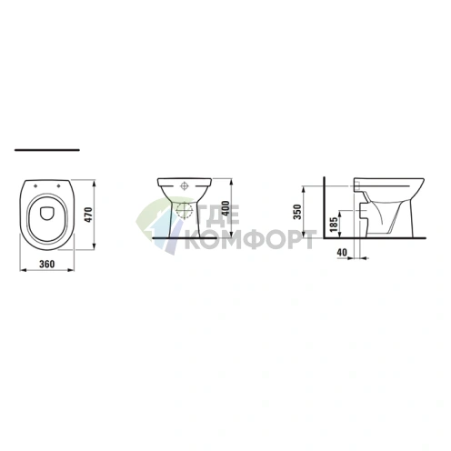 Унитаз напольный Laufen Pro 470x360 мм с сиденьем (горизонтальный выпуск) в наличии (8.2195.6.000.000.1) - фото 2