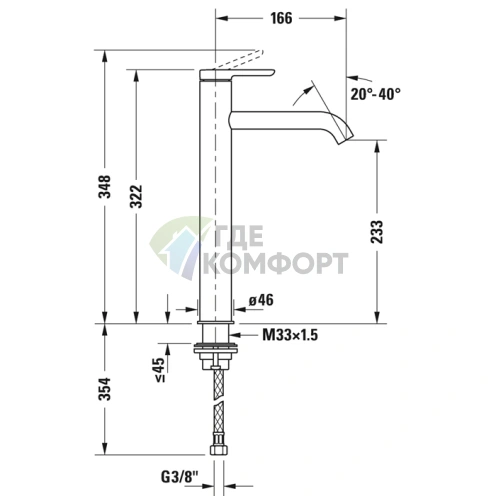 Смеситель для раковины Duravit C.1 высокий (322 мм), хром (C11040002010) - фото 2