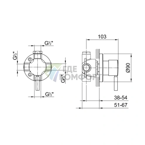 Переключатель Fantini Nostromo на 2 источника, 1/2, хром (50 02 1678B) - фото 2