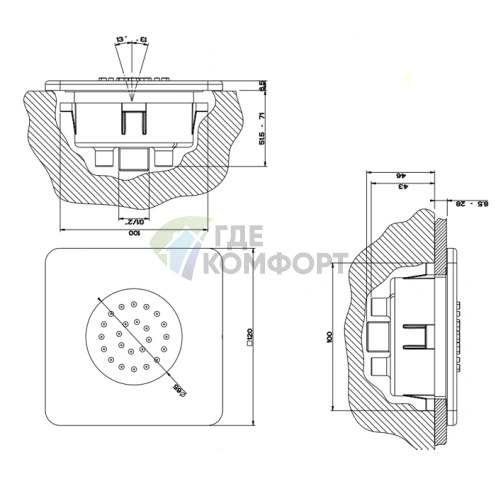 Gessi Боковая встраиваемая форсунка внутренняя часть (32985#031) - фото 2