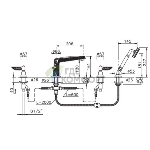 Смеситель для ванны Nicolazzi Liberty с ручным душем, накладной монтаж, хром (1004CR16) - фото 2