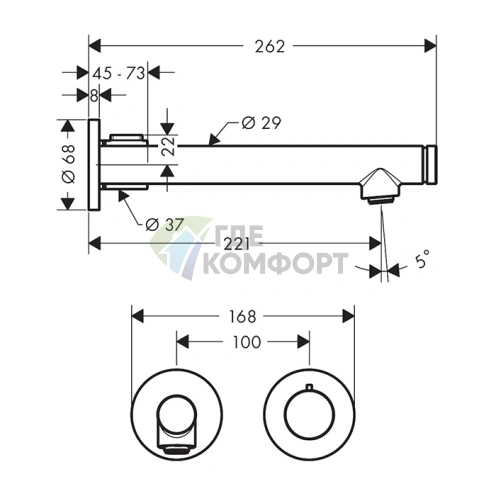 Смеситель для раковины AX Uno Select настенный, матовый черный хром (45113340) - фото 2