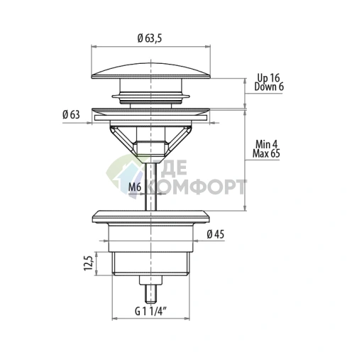 Донный клапан для раковины Gattoni Accessori клик-клак, хром (1510/00C0) - фото 2