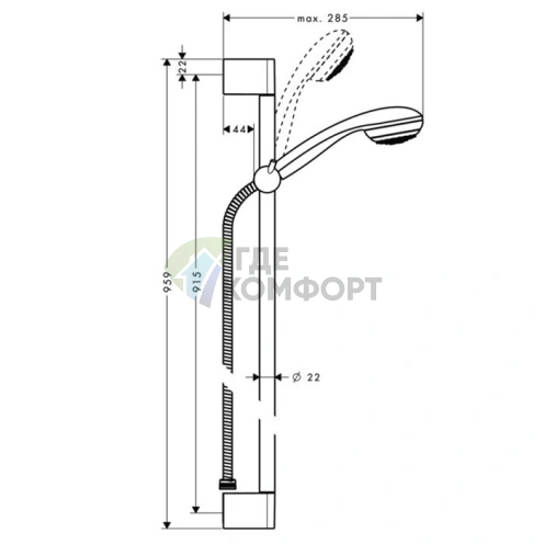 Душевой набор HG Crometta 85: ручной душ 85, штанга 90 см, мыльница в комплекте, хром (27729000) - фото 2